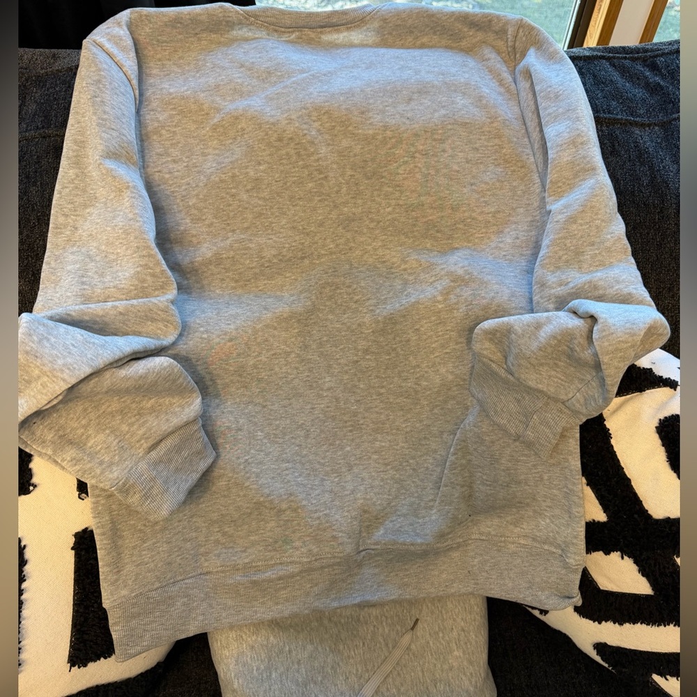 Women’s Pink Letters Print Crewneck Sweatshirt and Drawstring Pants Lt Grey L - Picture 5 of 14